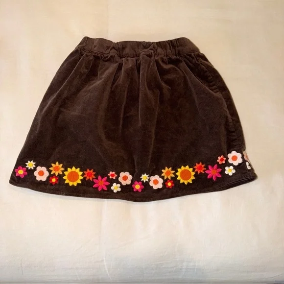 Gymboree Girls Brown Corduroy Skirt Floral Embroidered Flower Hem - Size 7