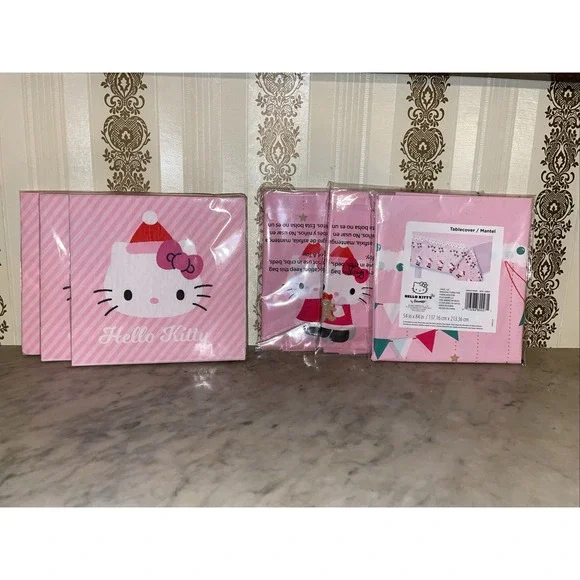 Hello Kitty Christmas Holiday Party Large‎ Tablecloths Pink Napkins Sanrio
