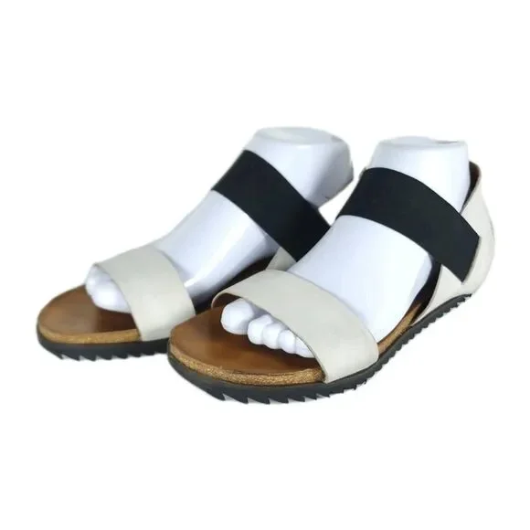 Miz Mooz Women's Astrid EU38 US7,5 Leather Ivory Elastic Strap Slip On Sandals