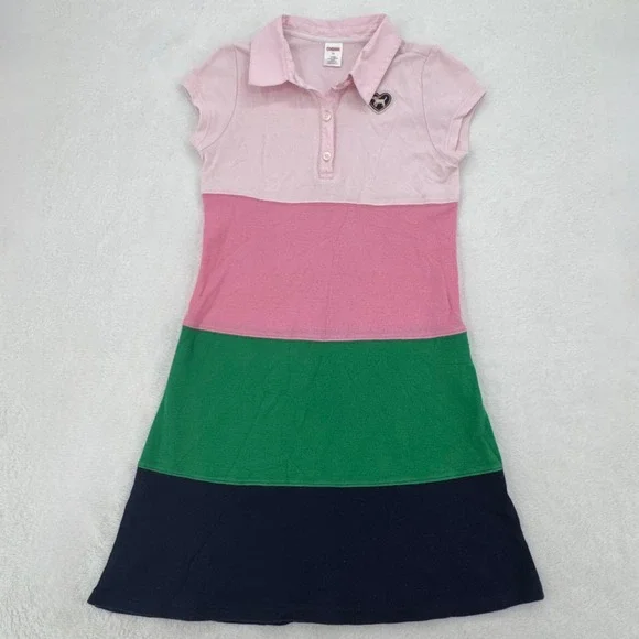 Gymboree Polo Dress Girls Size 10 Colorblock Pink Green Navy Heart Dog Patch