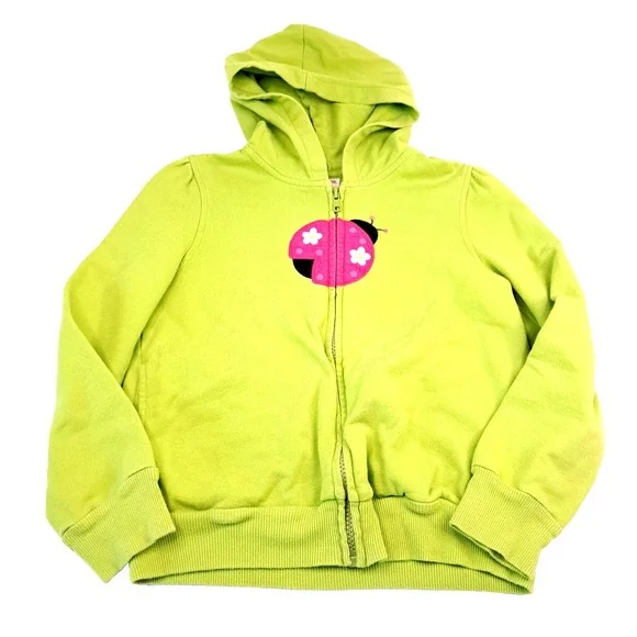 Gymboree Full Zip Hoodie Girls M‎ 7/8 Green Lady Bug Summer