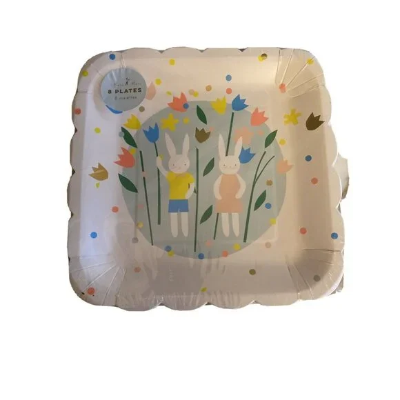 Meri Meri Paper Plates Multicolor Bunny Rabbit Easter Spring Scalloped 8ct