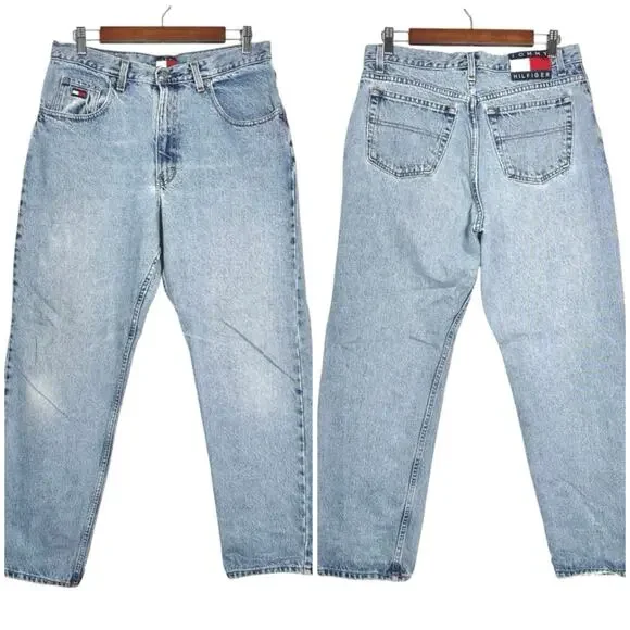 Tommy Jeans | Men | Vintage 90s Y2K Light Distressed Worn Baggy Denim Jeans | 32
