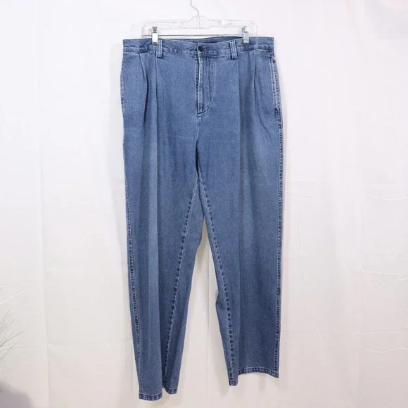 Nautica Clipper Relaxed Fit 36x32 Blue Mens Pleated Denim Jeans