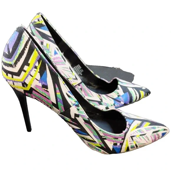 Madden Girl Women's Size 9.5M Purple Black White Green Heel Pump Shoe