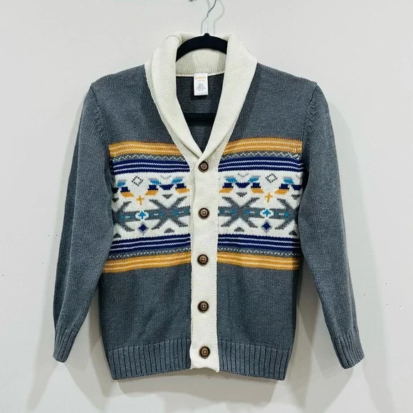 Gymboree Boy's‎ Fair Isle Gray Knit Cardigan Sweater M(7-8)
