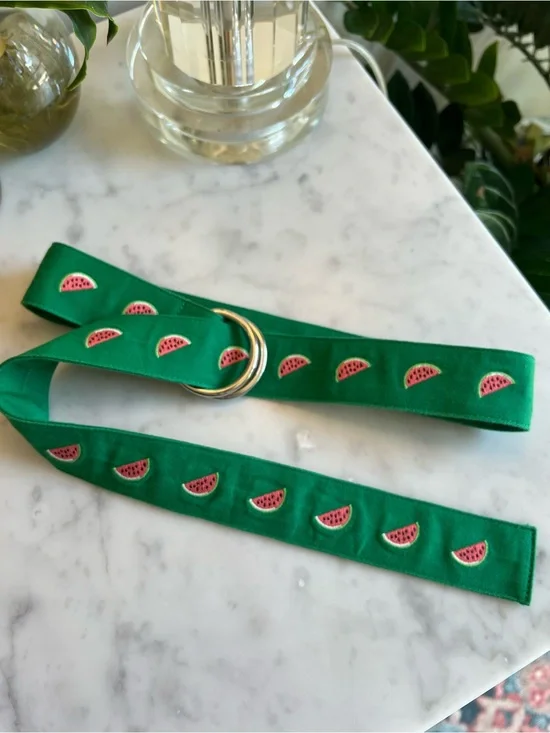 J. Crew Green Watermelon Embroidered Fabric Belt Size S/M NWT