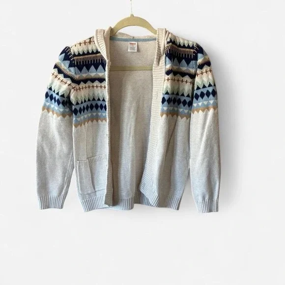 Gymboree‎ blue, cream & yellow Aztec pattern hooded cardigan Size 12 years