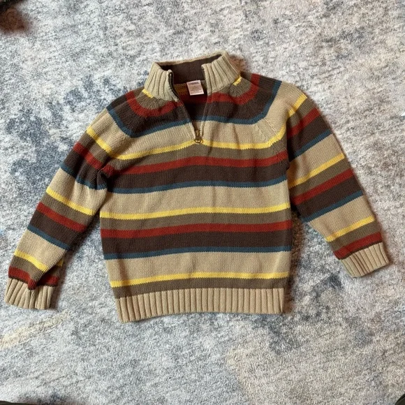 Gymboree Boys Striped Quarter Zip Cotton Knit‎ Sweater Brown Tan Red Size 4