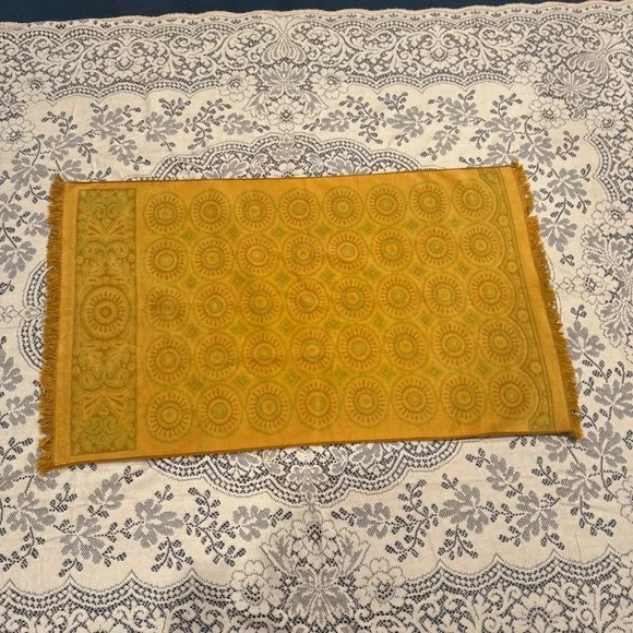 Fieldcrest Vintage Midcentury Bath Towel Geometric Mod Pattern MCM Gold Green