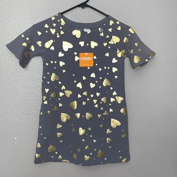 Gymboree Girl gray with gold hearts dress size 6