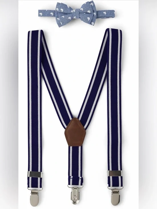 Gymboree Navy & White Striped Boys Suspenders with Light Blue Bow