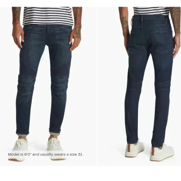 Hudson Mens Ethan Biker Skinny Jeans‎ Sz 31X33 in Hatch Dark Blue Faded Whisker
