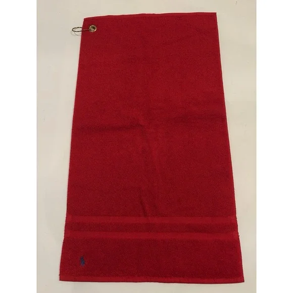 Ralph Lauren Polo‎ Scarlet Cotton Golf Towel Brass Grommet 16x29 Red, Pony