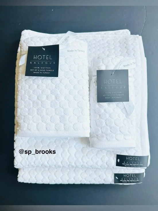 🎁6PC Hotel Balfour Bath Towel Set - Penny Tile Pattern - White