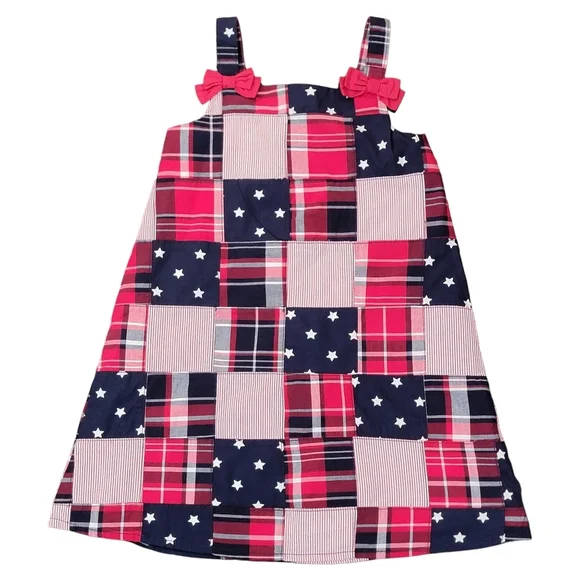 Gymboree 4th of July Red White Blue Patchwork Girl's Shift Dress Size 5T NWT