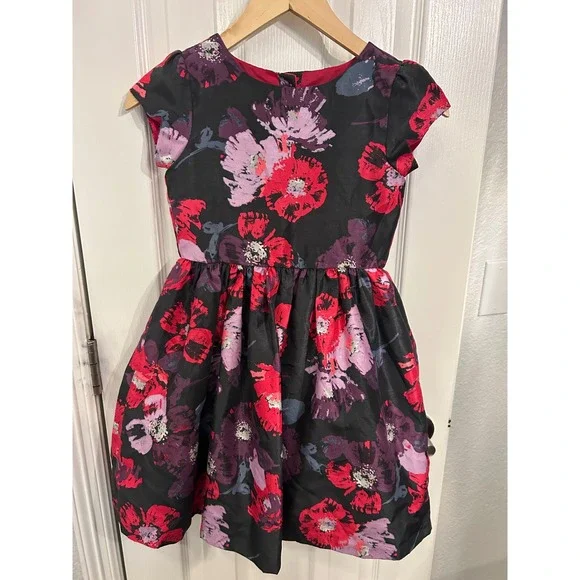 Gymboree Girls Size 7 Floral Party Dress Black Pink Purple Holiday Special k7083