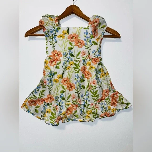 GYMBOREE Girls 3T Cotton Flower Ruffle Dress Puff Sleeves Flowy Prairie Fields