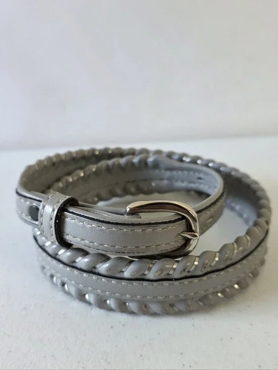 DunDee Braided Full Grain Leather Belt Women's Size 30 Gray Casual Boho Western