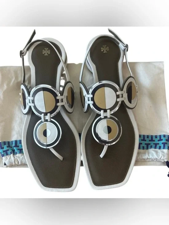 Tory Burch Marquetry Disk Sandal Cream Toasted‎ Sesame 9.5