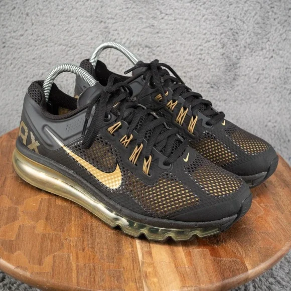 Nike Air Max 555426-005 Black Gold Mesh Sneaker Kids 7Y Womens Sz 8.5