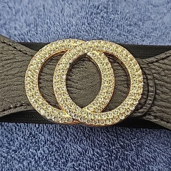 Belt Rhinestone Buckle Blk.Rose Goldtone Hardware Size 29