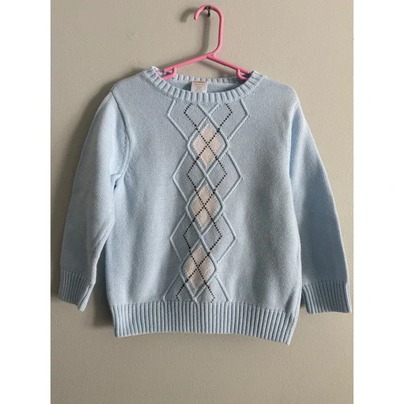 Gymboree Baby Blue Argyle Sweater Knit Pullover Long Sleeve‎ Kids XS 3-4