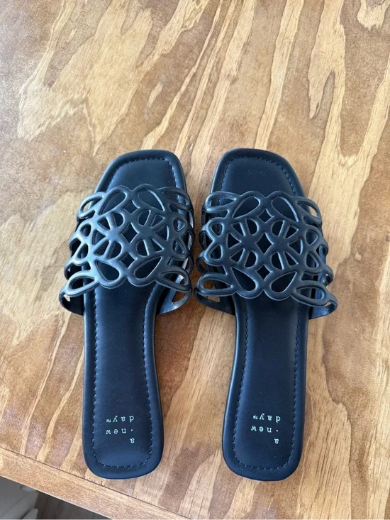 a new day Black Decorative Cutout Slide Sandals