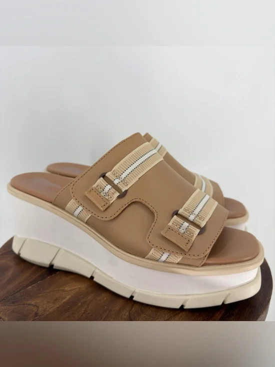 Sorel Size 8.5 Tan Platform Slide Sandals with‎ Striped Webbing