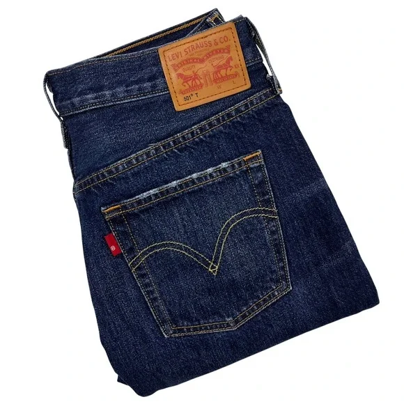 Levi's 501 T Tapered Jeans Men's 31x28 Dark Wash Distressed Denim Button Fly