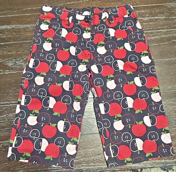 Gymboree Girls Apple Print Bermuda Shorts Size 9 Navy Cotton