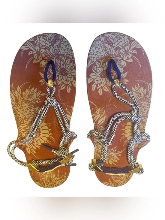 J. Crew Xeroshoes Floral Rope-Strap Sandals in Burgundy and Navy Size 7 NWOT