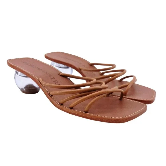 BCBGMAXAZRIA Astrid‎ Brown Leather Heeled Strappy Sandals - Size 8