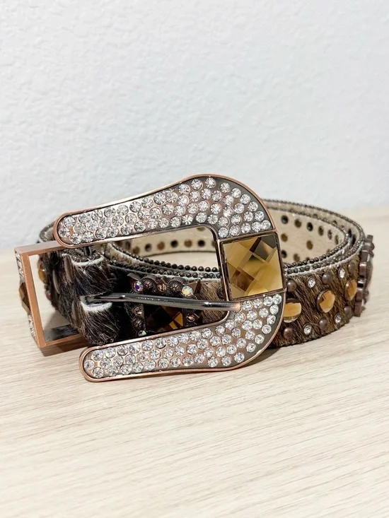Nocona Size L Western Rodeo Rhinestone Jewel Embellished Calf Hair Leather‎ Belt