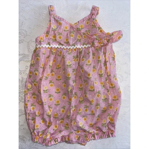 Vintage Y2K‎ Gymboree Romper Embroidered Flowers Bubble Outfit Halter 6-12 2006