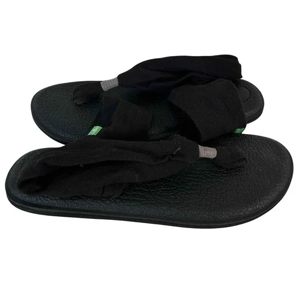 Sanuk Yoga Sling 2 Black Fabric Thong Sandals SWS10001 Womens Size 7