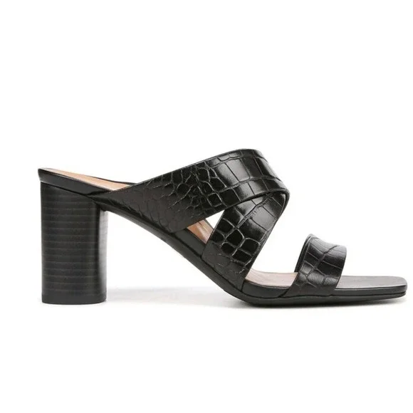 Vionic Merlot Heeled Sandals Womens 8.5 Black Good Croc Embossed Block Heel