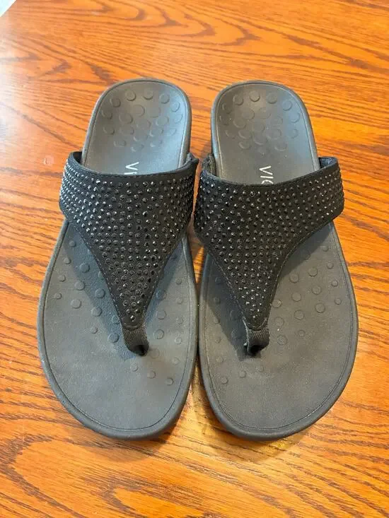 Vionic Naples Flip Flops Wedge Comfort Black Size 7