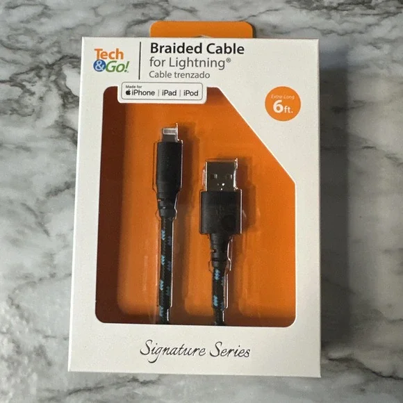 Tech & Go 6ft USB Braided Charge‎ Cable for iPhone iPad iPod - NEW-Black & Blue