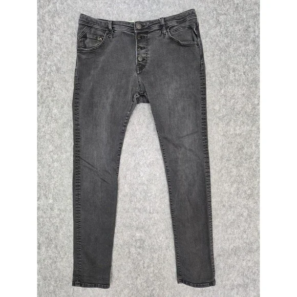 Replay PILAR Jeans Men 32x32 Black HYPERFLEX Slim Fit Stretch Logo Button Fly