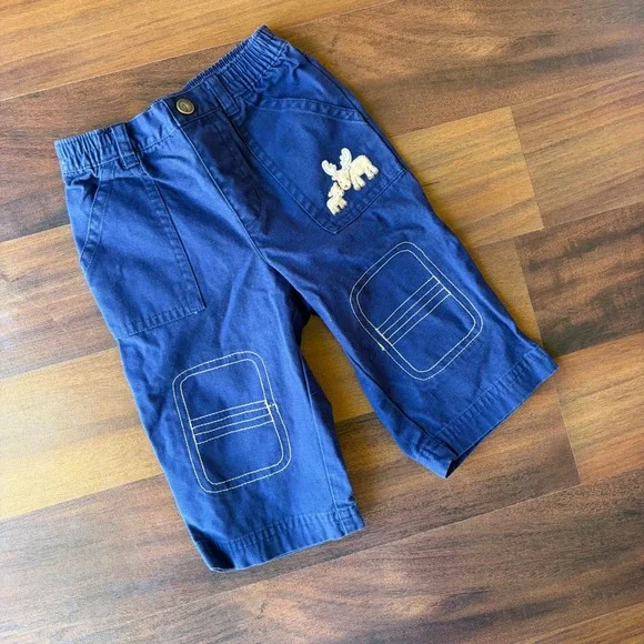Gymboree Vintage 2006 Navy Blue Moose Embroidery Cotton Pants Kids 6-12 Months