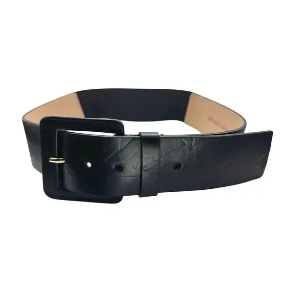 Michael Kors | Women | Black Wide Embossed Genuine Leather Belt | Small-Medium
