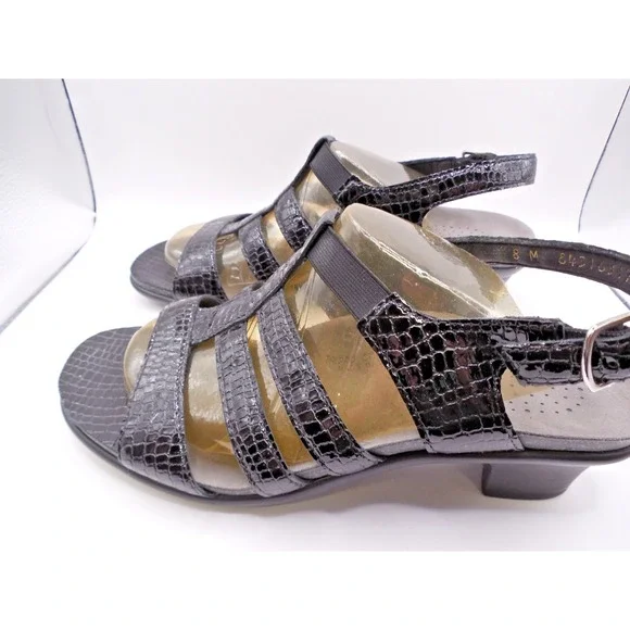 SAS Allegro Sandals Shoes Womens Size 8M Black Croc Embossed Patent Leather NIB