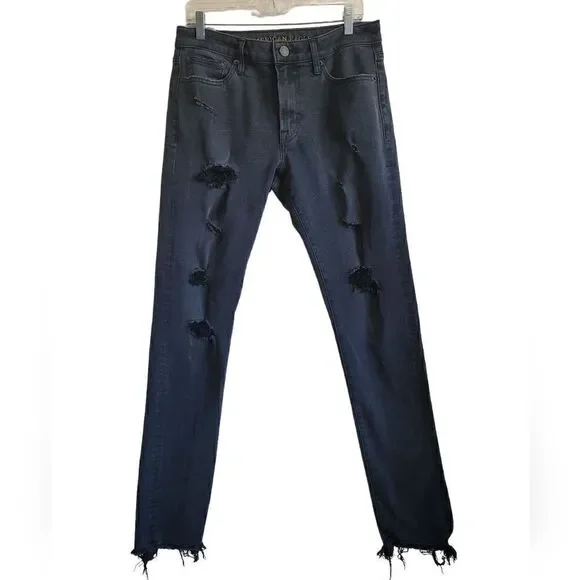 American Eagle Men's Black Slim Distress Jeans Sz 32×34