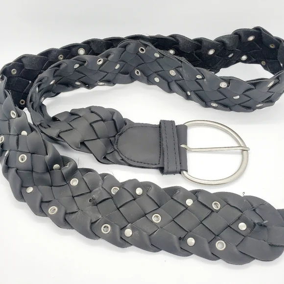Black Braided Silver Studded Accent Belt