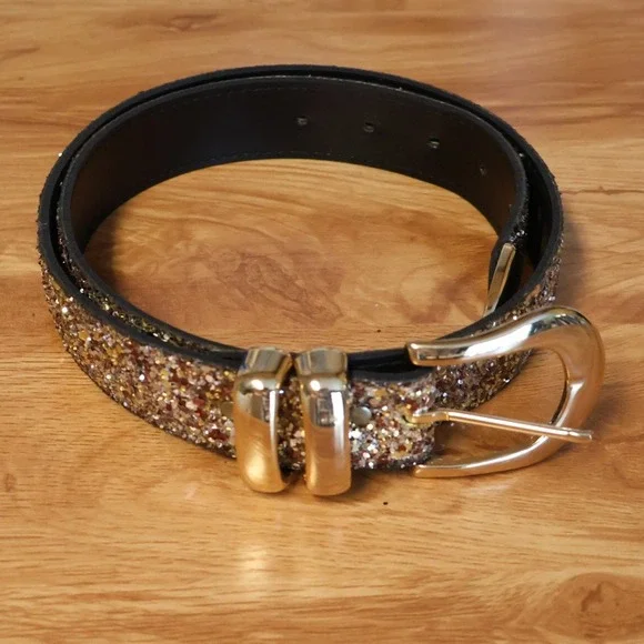 A Brod Vintage Y2K Glitter Belt Womens Size M Multicolor Sparkly Glam Made USA
