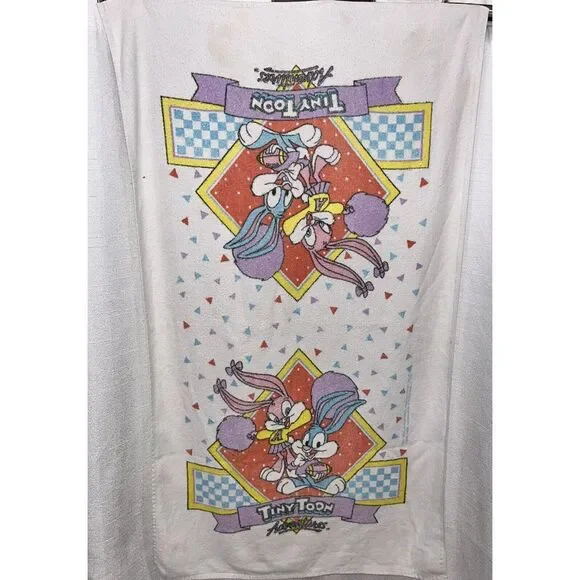 VTG 1990 Tiny Toon Adventures Babs Buster Bunny 23x43 Cotton Bath Cloth Towel B