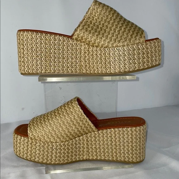 KAYLEEN BY LOS ANGELES RAFIA PLATFORM WEDGE SLIDE SANDALS FTL-12-026