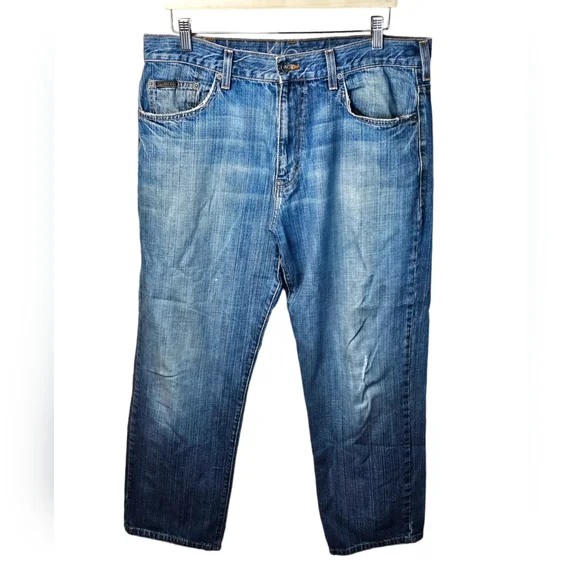 Calvin Klein Jeans Mens 36x30 Blue Straight Medium Wash‎ Mid Rise Pocket Stretch