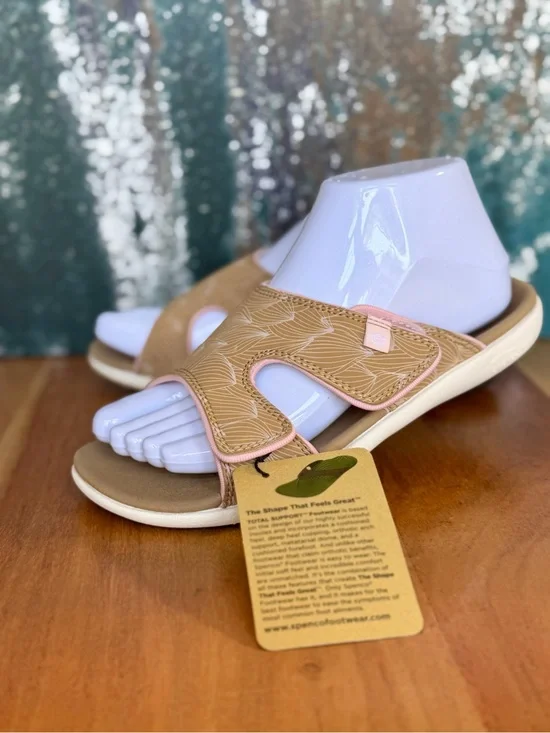 Spenco Comfort Tan/Pink Kholo Wave Orthotic Slide Sandals NWT